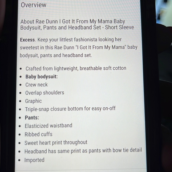 NEWRae Dunn I Got it From my Mama Baby bodysuit,pants,headband BNIP 3 pc set - Picture 3 of 7